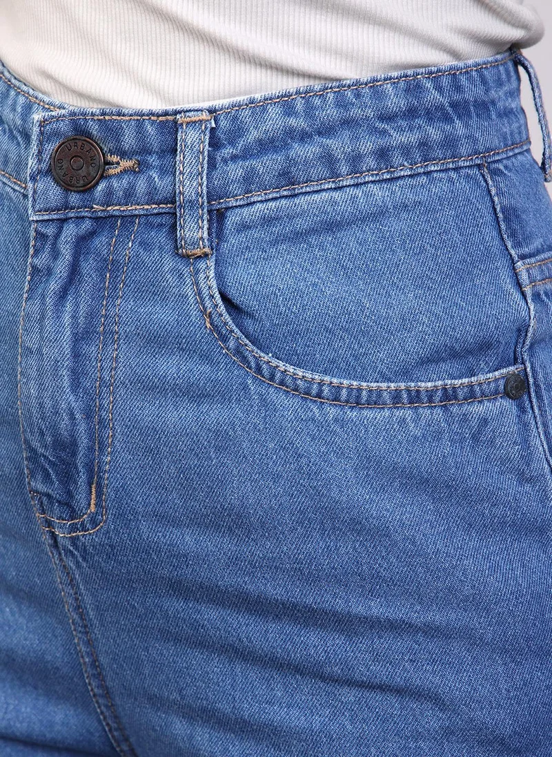 Urbano Fashion  Urbano Fashion Women's Ice Blue Regular Fit Wide Leg Washed Jeans for Women | Best Price UAE